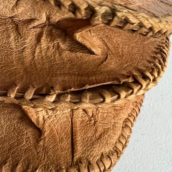 Vintage Folk Crafted Reptile Lizard Skin Crossbody Bag Purse Fold Over Tan - Picture 7 of 16